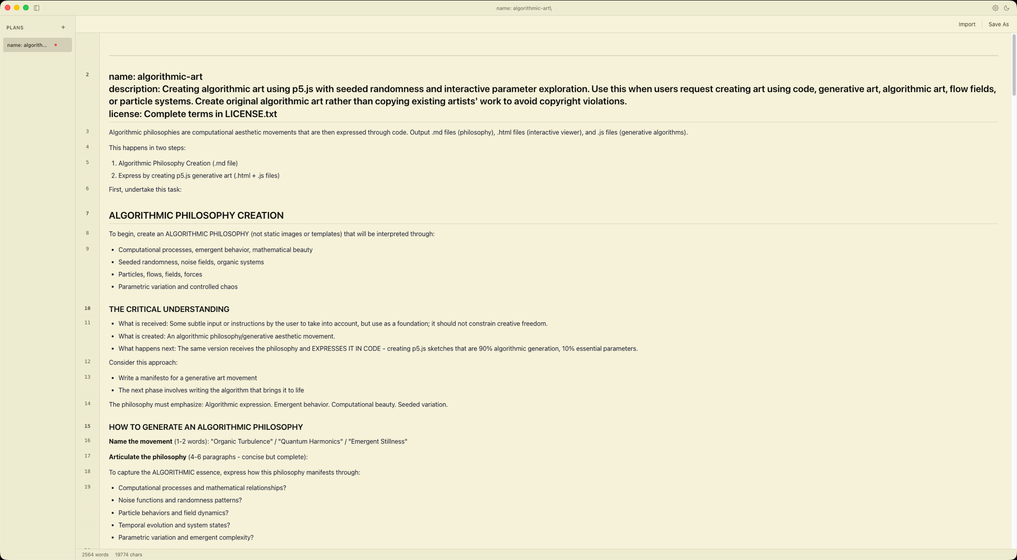 Markingdown editor showing a formatted markdown document with sidebar tabs, toolbar, and line numbers